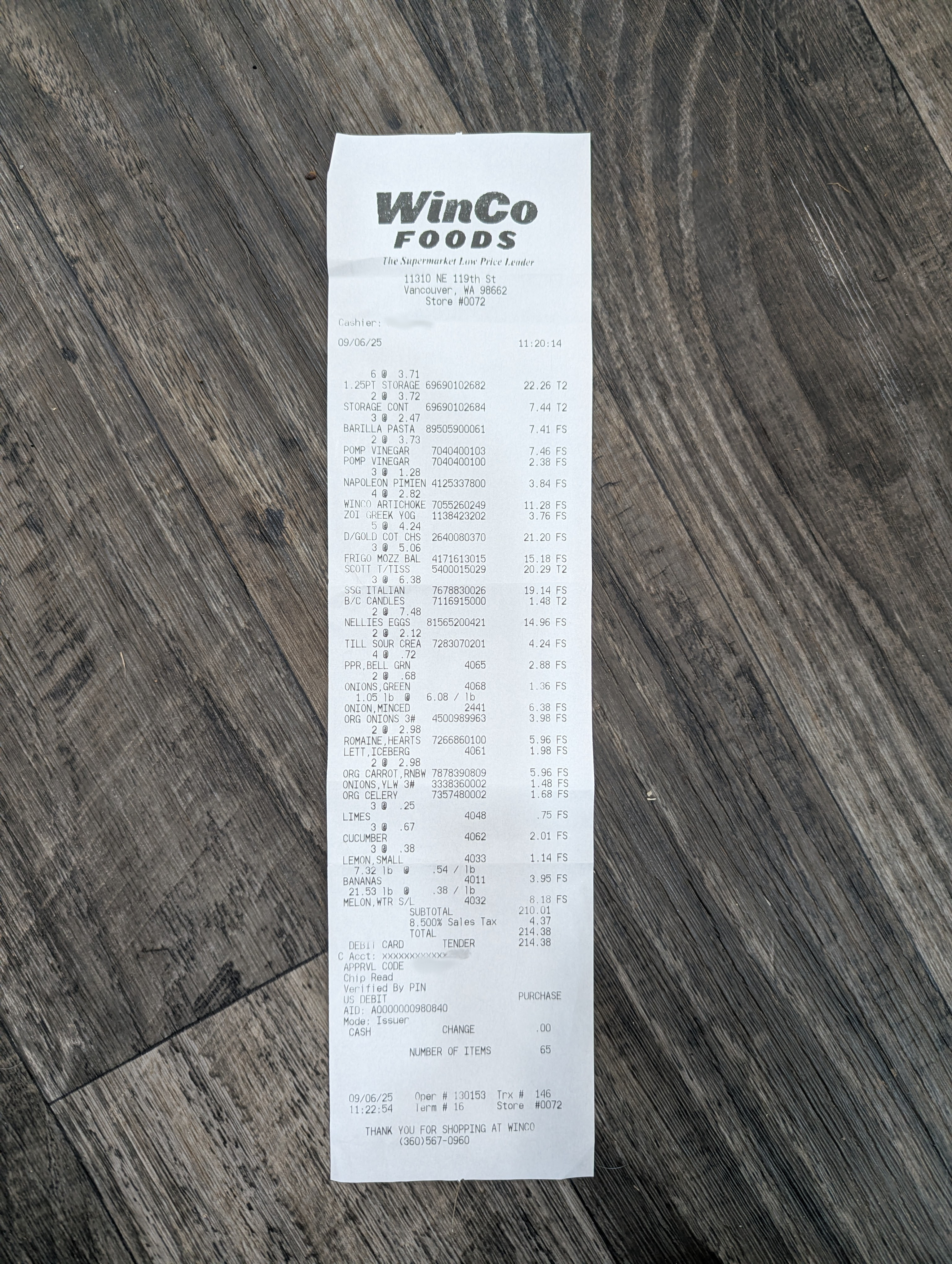 Sample grocery receipt